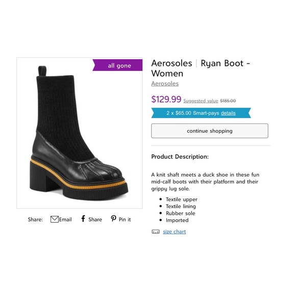 Aerosoles Ryan Waterproof Leather Duck Black Wool Sock Boot 9.5 NWB - Picture 3 of 6